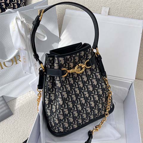 디올 오블리크 자카드 버킷 백 미듐