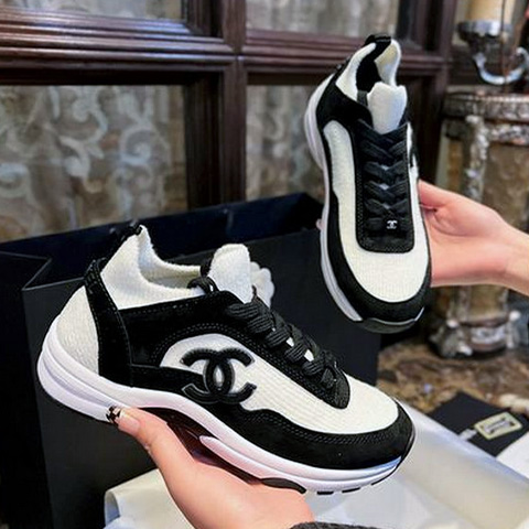 CC로고 블랙 화이트 니트 스니커즈