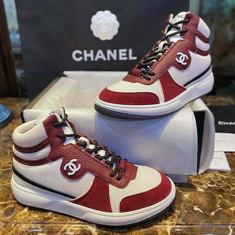 CC로고 그레인 카프스킨 패브릭 하이탑 스니커즈