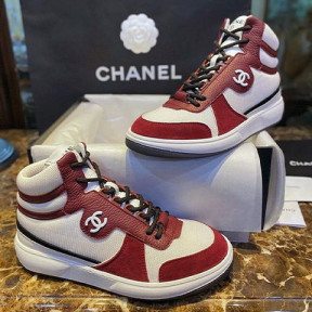 CC로고 그레인 카프스킨 패브릭 하이탑 스니커즈