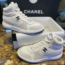 CC로고 그레인드 카프스킨 패브릭 하이탑 스니커즈