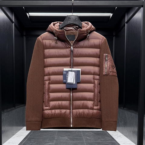 프라다 삼각로고 니트 후드 다운 패딩 자켓