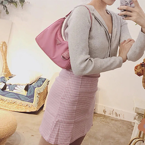 프라다 리에디션 나일론 체인 사피아노 숄더백 호보백 피치핑크