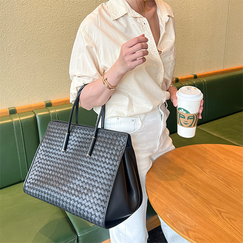 보테가 바바라 램스킨 토트백 숄더백 블랙 868327